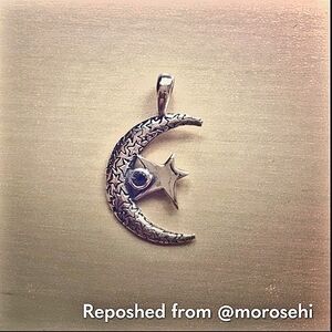 Crescent moon and star pendant charm 925 sterling
